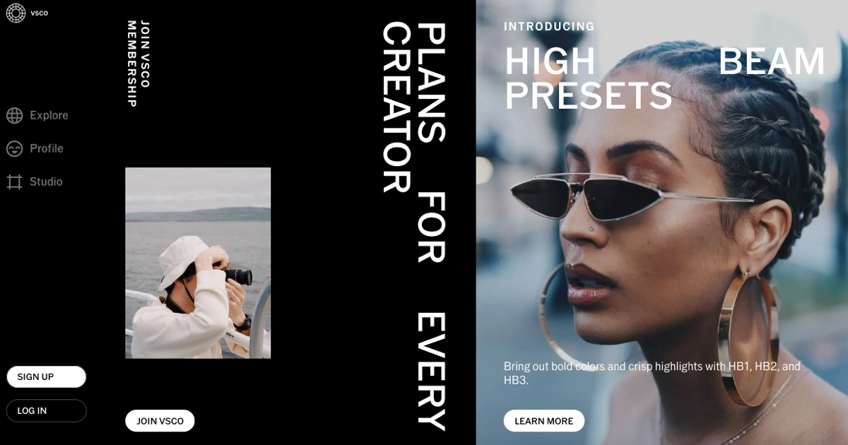 VSCO Example of Software Landing Page