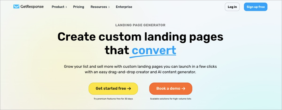 getresponse landing page cr&eacute;ateur