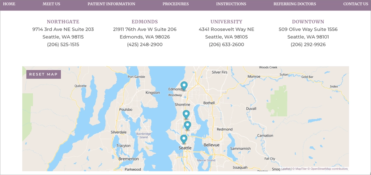 Dentist Landing Page Best Practice: Interactive map plugin