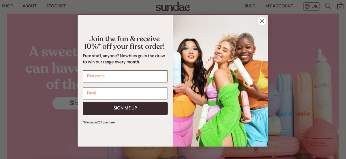 Product page best practice: pop-ups