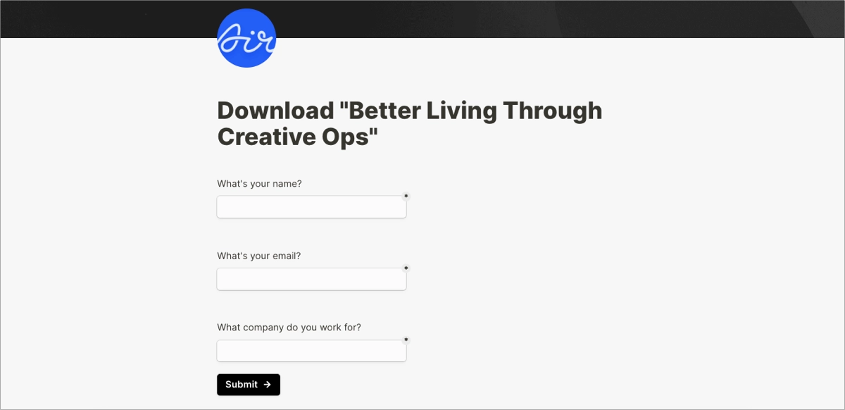 CTA e modulo di download con campi per i dati dei lead