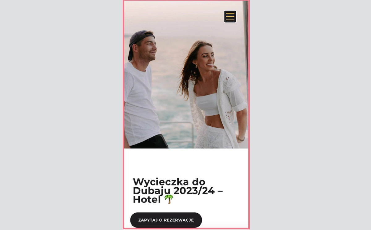 tourisme landing page en version mobile