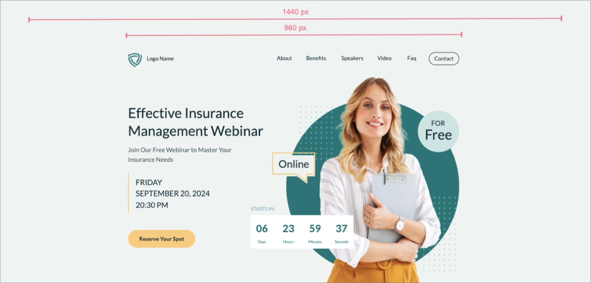landing page dimension desktop