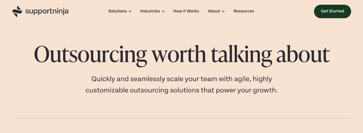 dienst Landing Page beispiel von supportninja