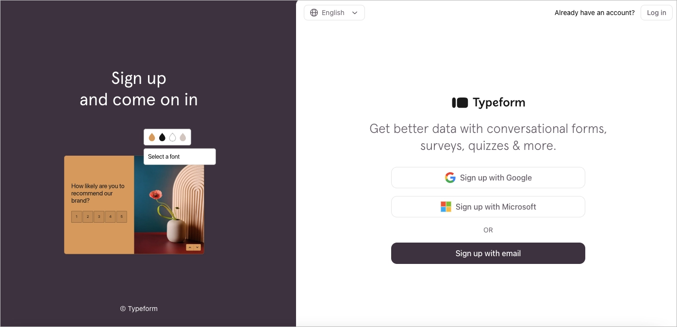 Anmeldung landing page Beispiel