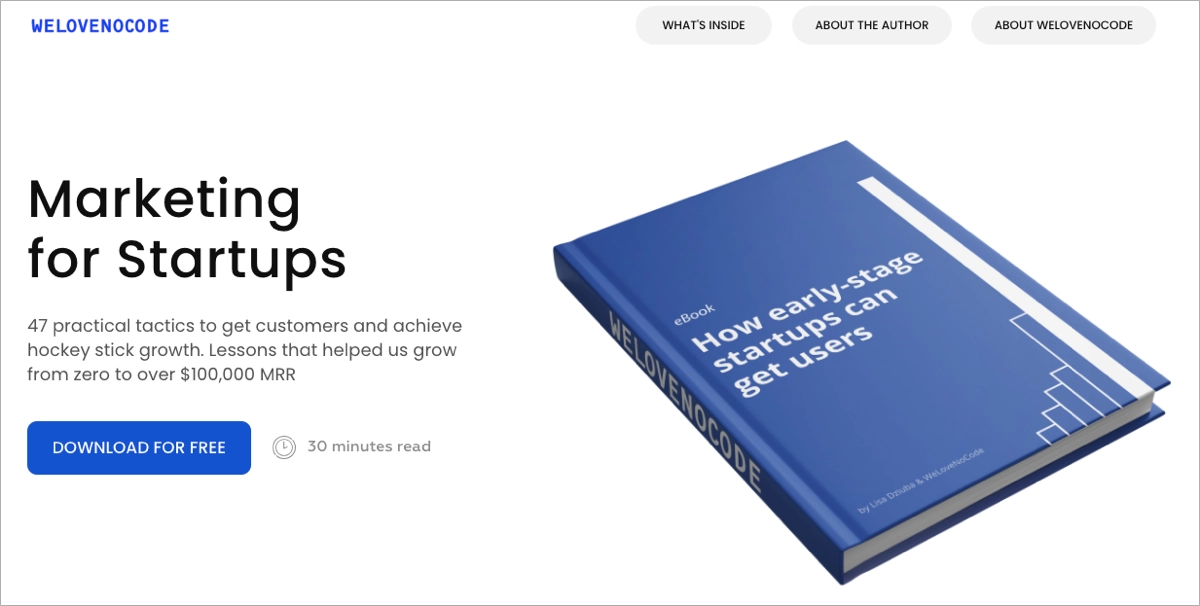 landing page ebook Beispiel von We Love No Code