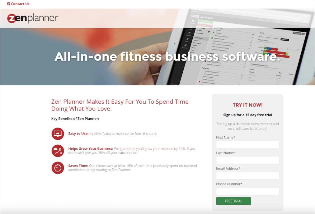 Anmeldung landing page Beispiel