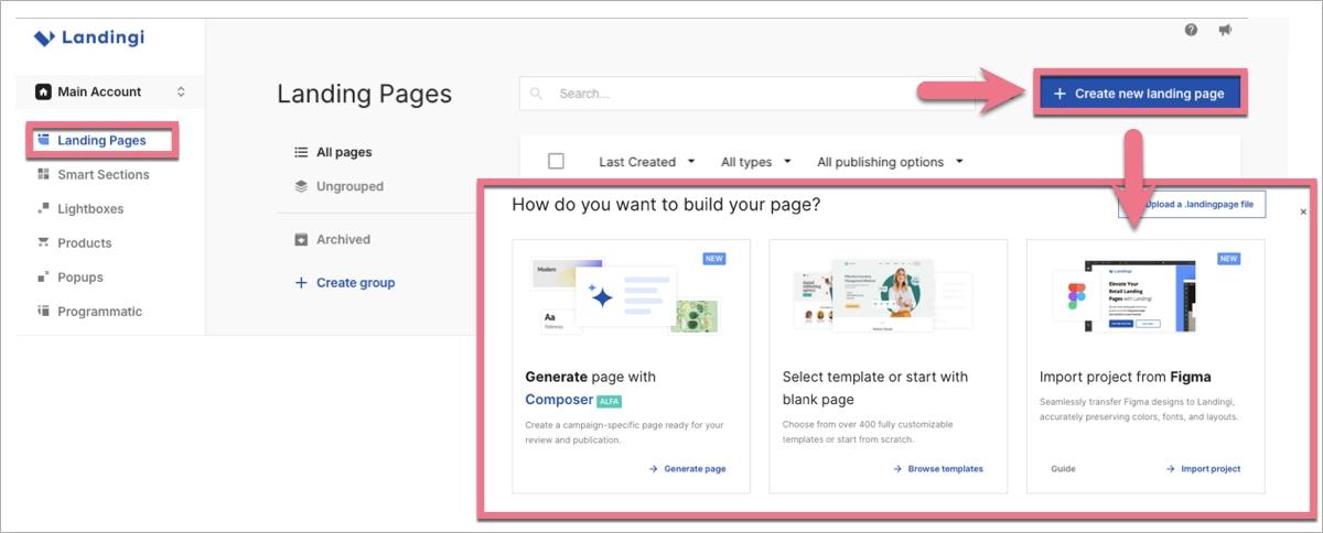 new page creation in Landingi