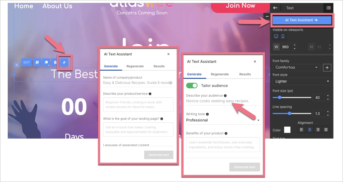 AI Text Assistant in Landingi