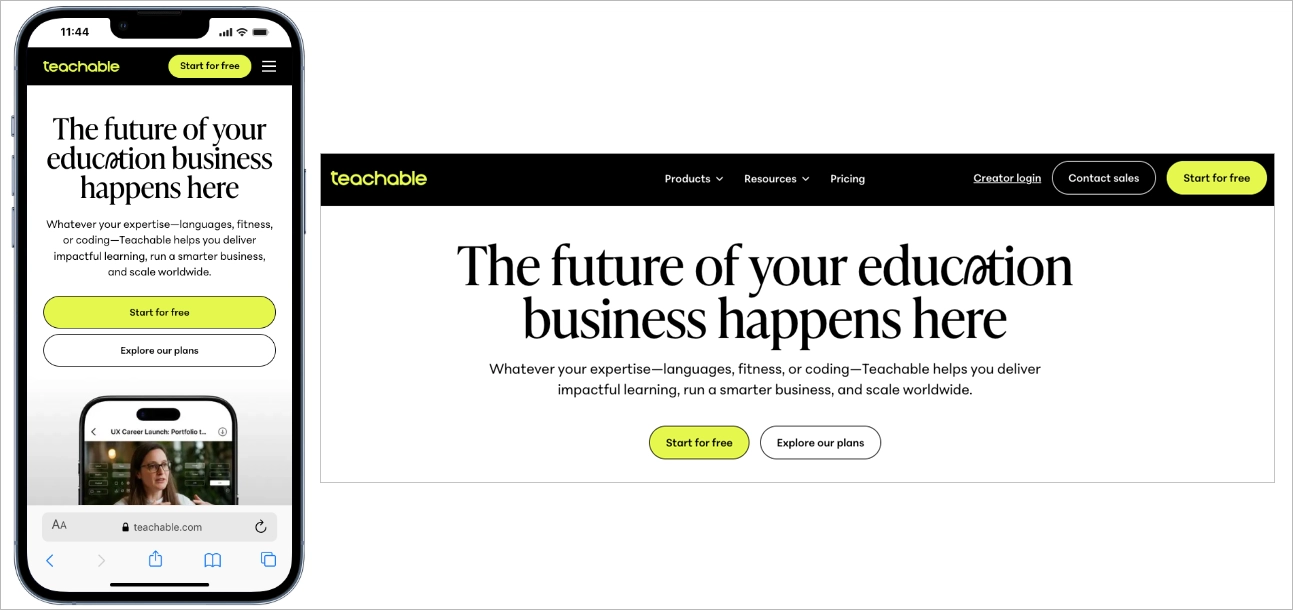 mobile landing page example