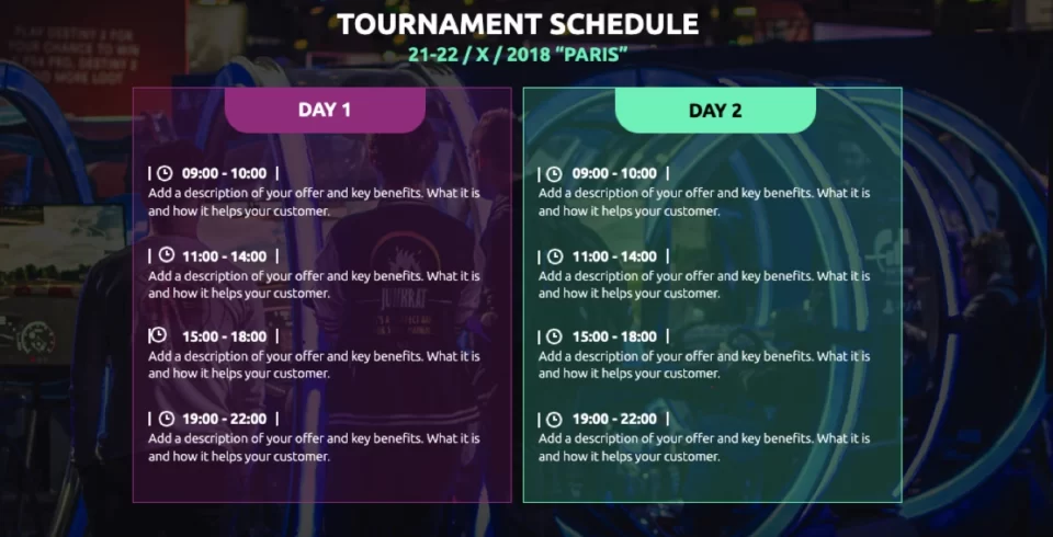Layout da programa&ccedil;&atilde;o do evento com a agenda dividida em dois dias