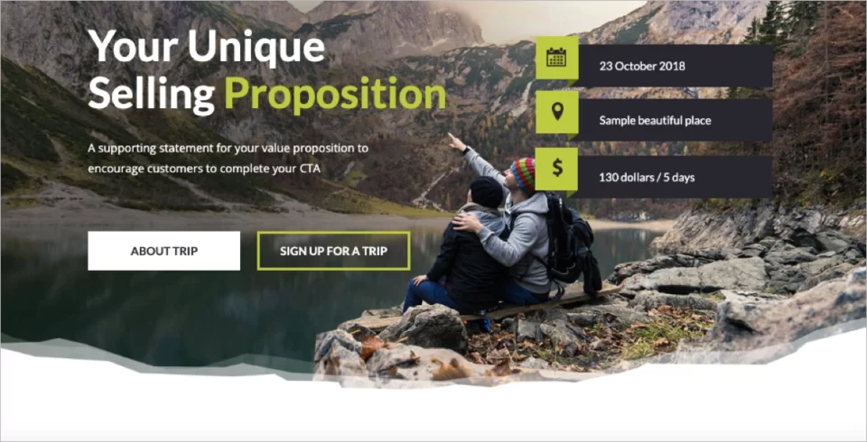 Modelo de evento landing page destacando a proposta de venda exclusiva e os detalhes do evento