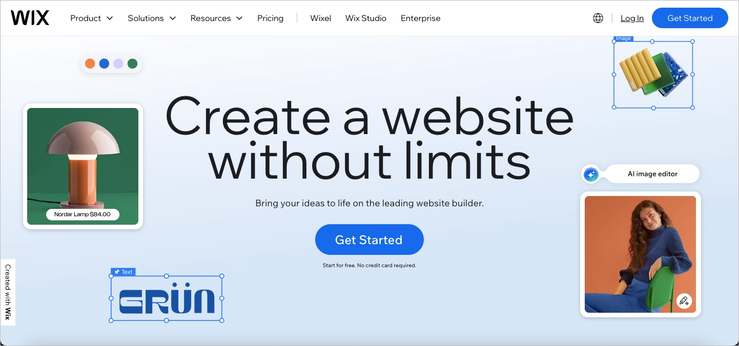 painel de controle do wix