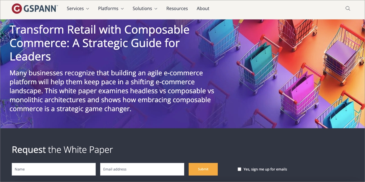 landing page per il design di un libro bianco