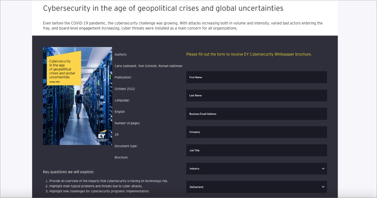 Pagina di download del libro bianco con marchio