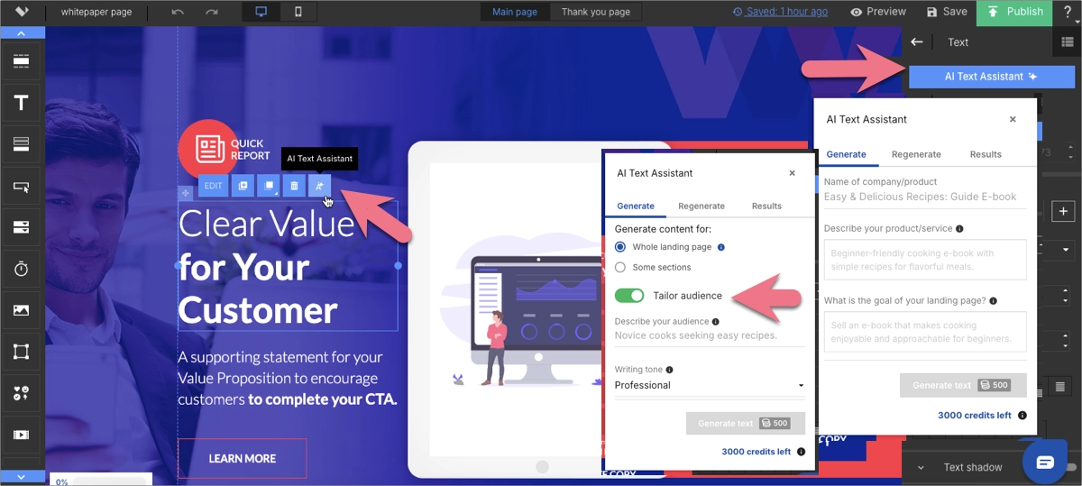 Erstellung einer Kopie f&uuml;r landing page