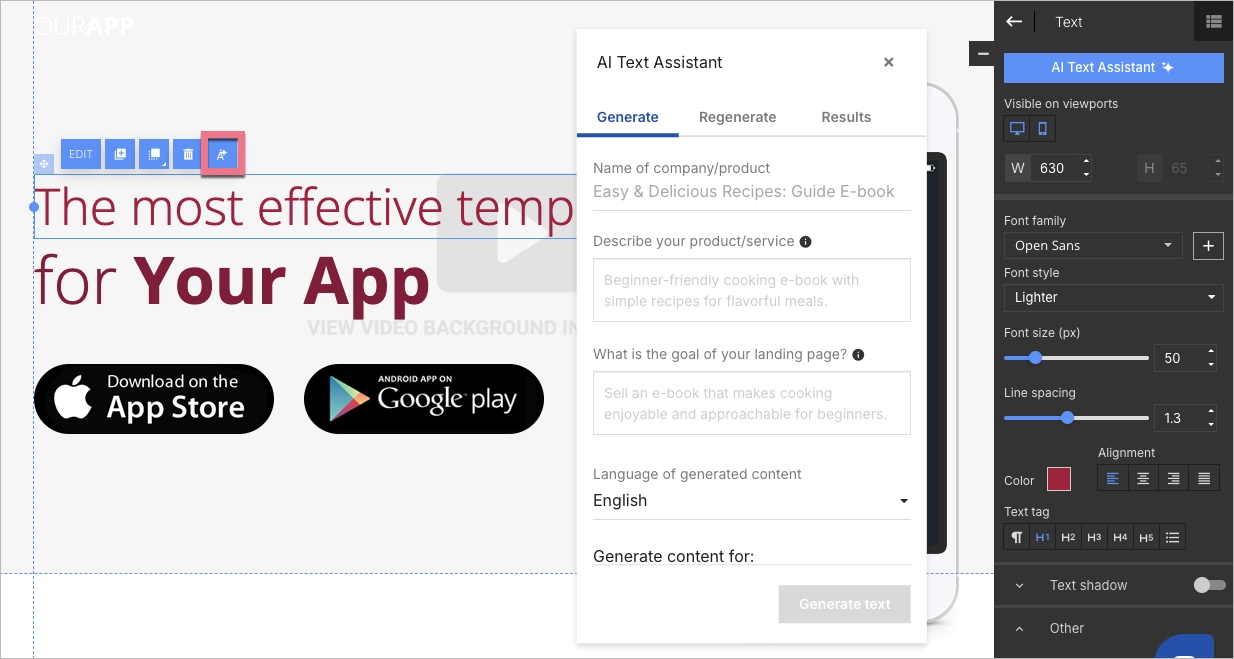 Using AI Assistant for text generating