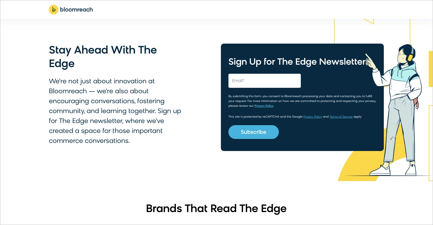 Newsletter landing page example by Bloomreach