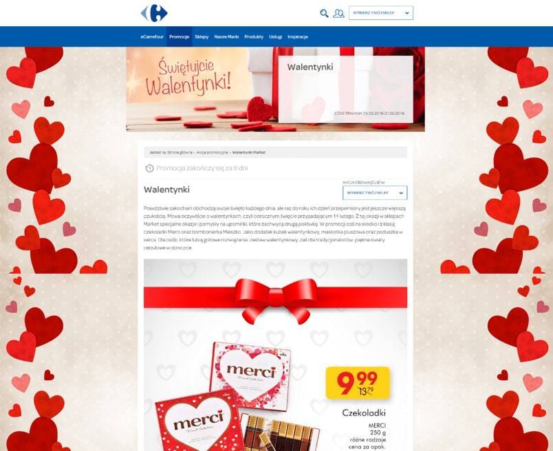 Landing page przygotowany przez sieć sklep&oacute;w Carrefour z okazji walentynek