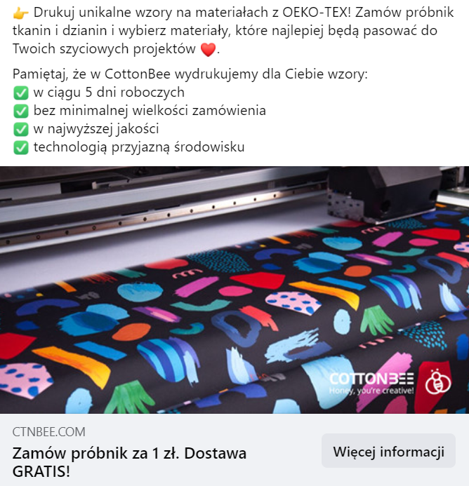 Anuncio de CottonBee en Facebook