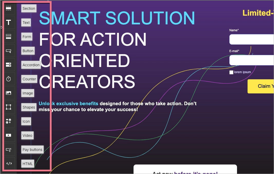 Widgets im Landingi-Editor