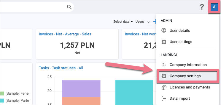 Company settings in Firmao