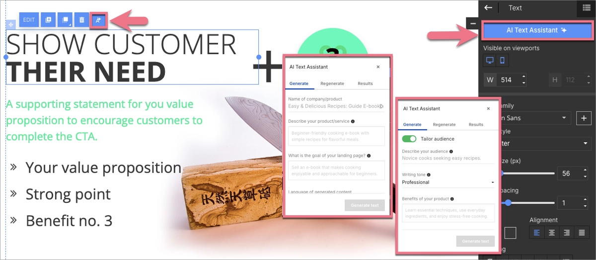 Landingi's AI Text Assistant