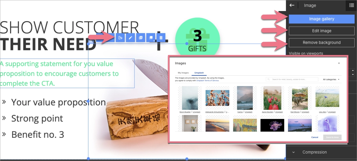 Visuals in Landingi Builder