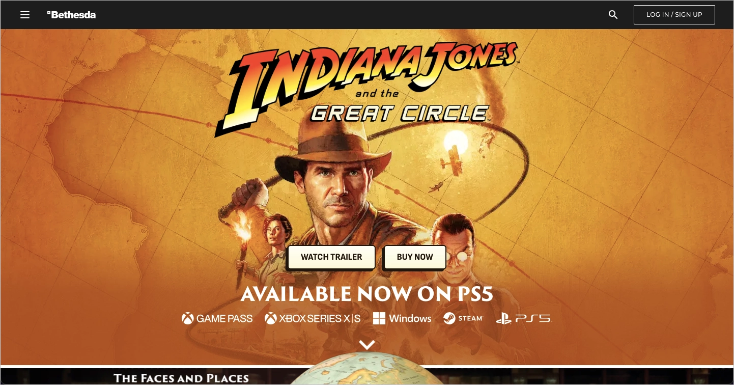 One of the best gaming landing page examples: Indiana Jones
