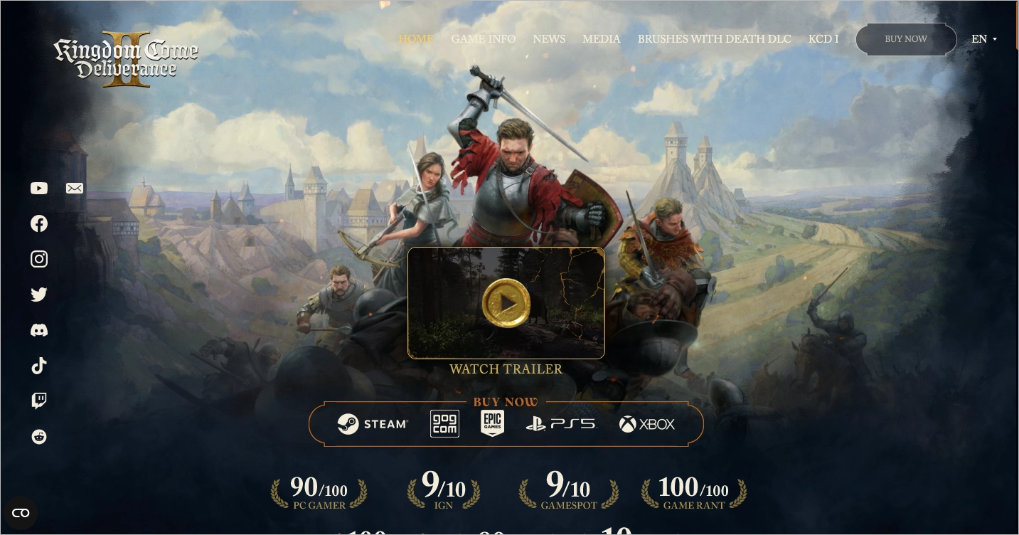Game landing page example with great design: Kingdom Come