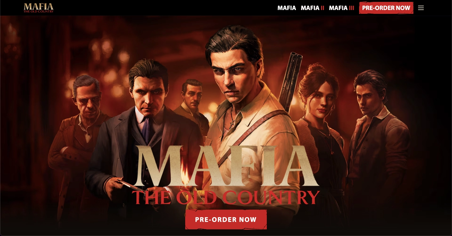One of the best gaming landing page examples: Mafia The Old Country