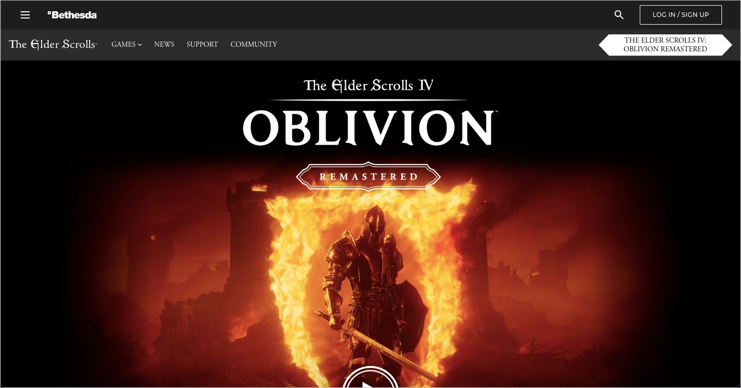 Game landing page example - The Elder Scrolls IV: Oblivion Remastered