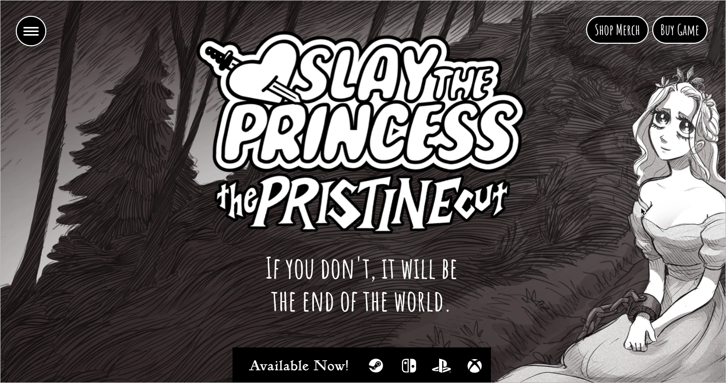 Game landing page examples for inspiration: Slay the Princess
