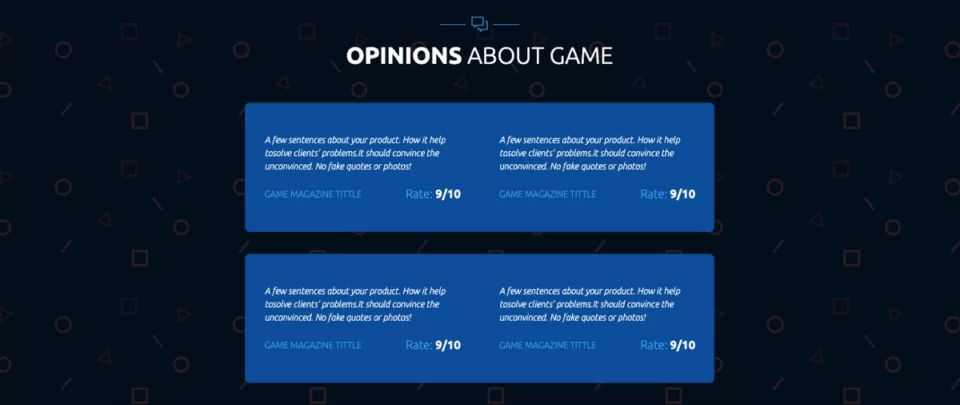Game landing page template