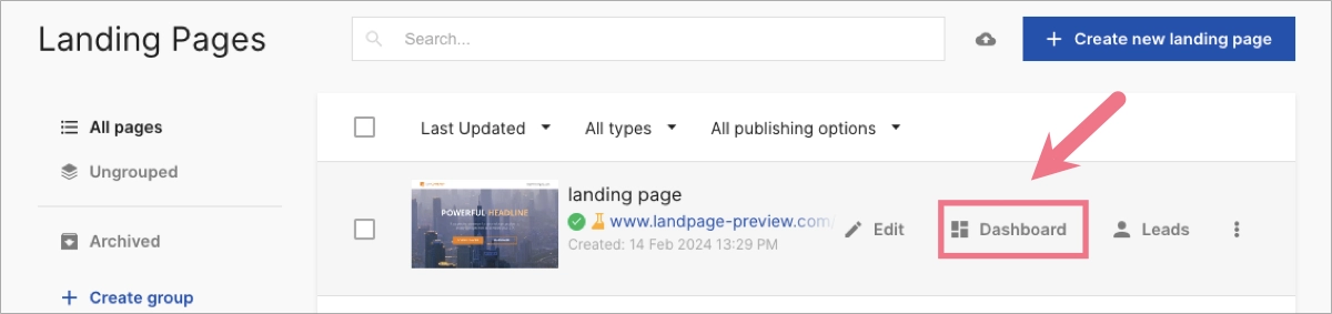 einfache Nachverfolgung Landing Page 