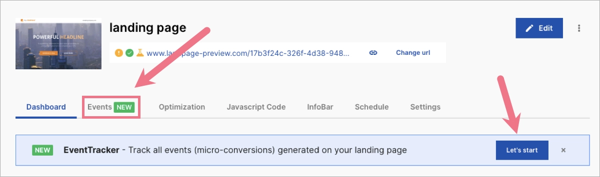 EventTracker, ein Werkzeug, mit dem man Landing Pages verfolgen kann 