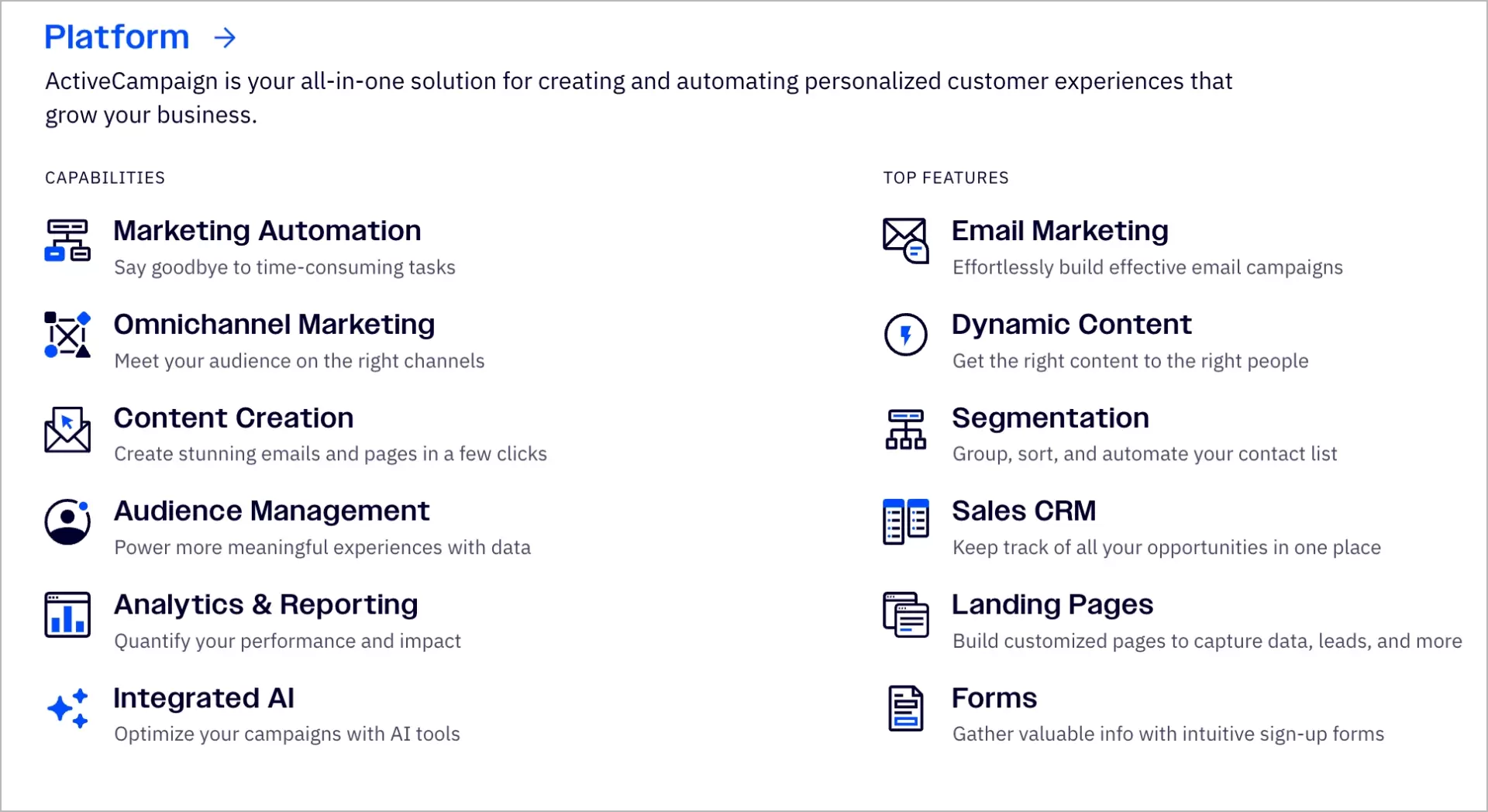 all the advanced features of ActiveCampaign
