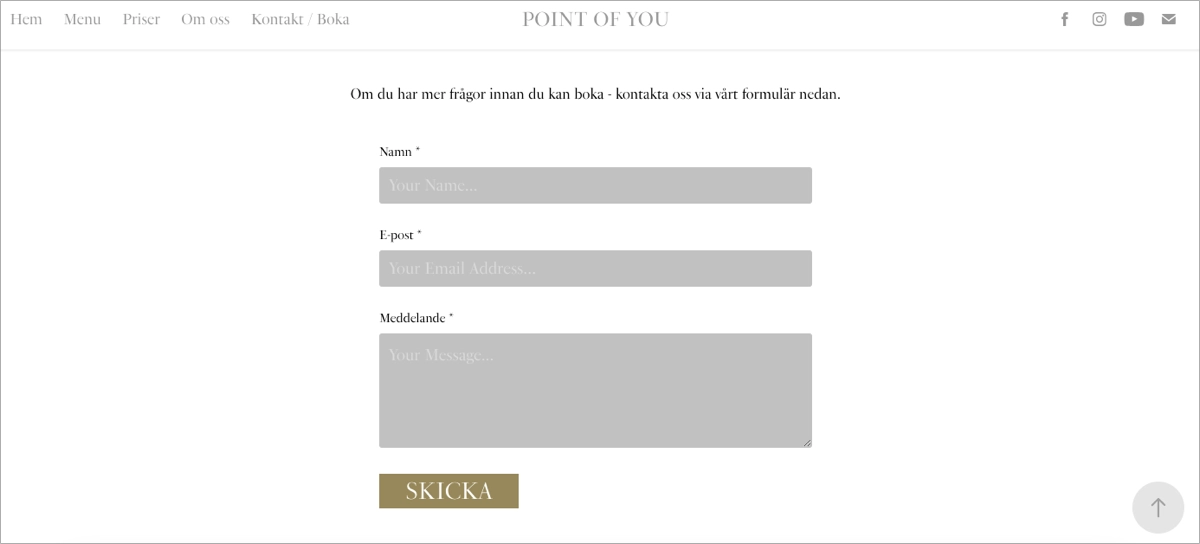 photography landing page contact form