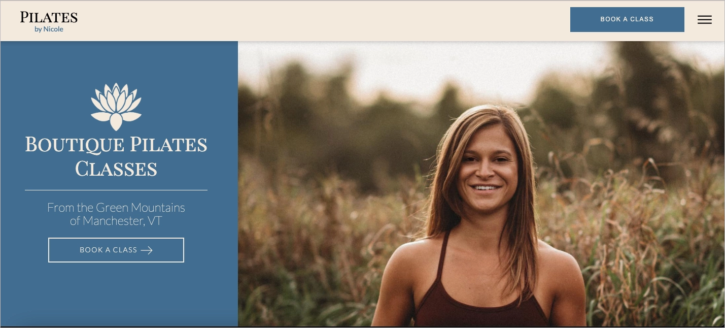 fitness landing page example &ndash; Pilates by Nicole