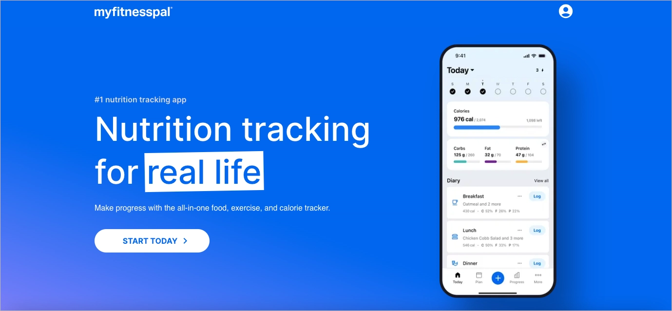 fitness landing page example &ndash; MyFitnessPal