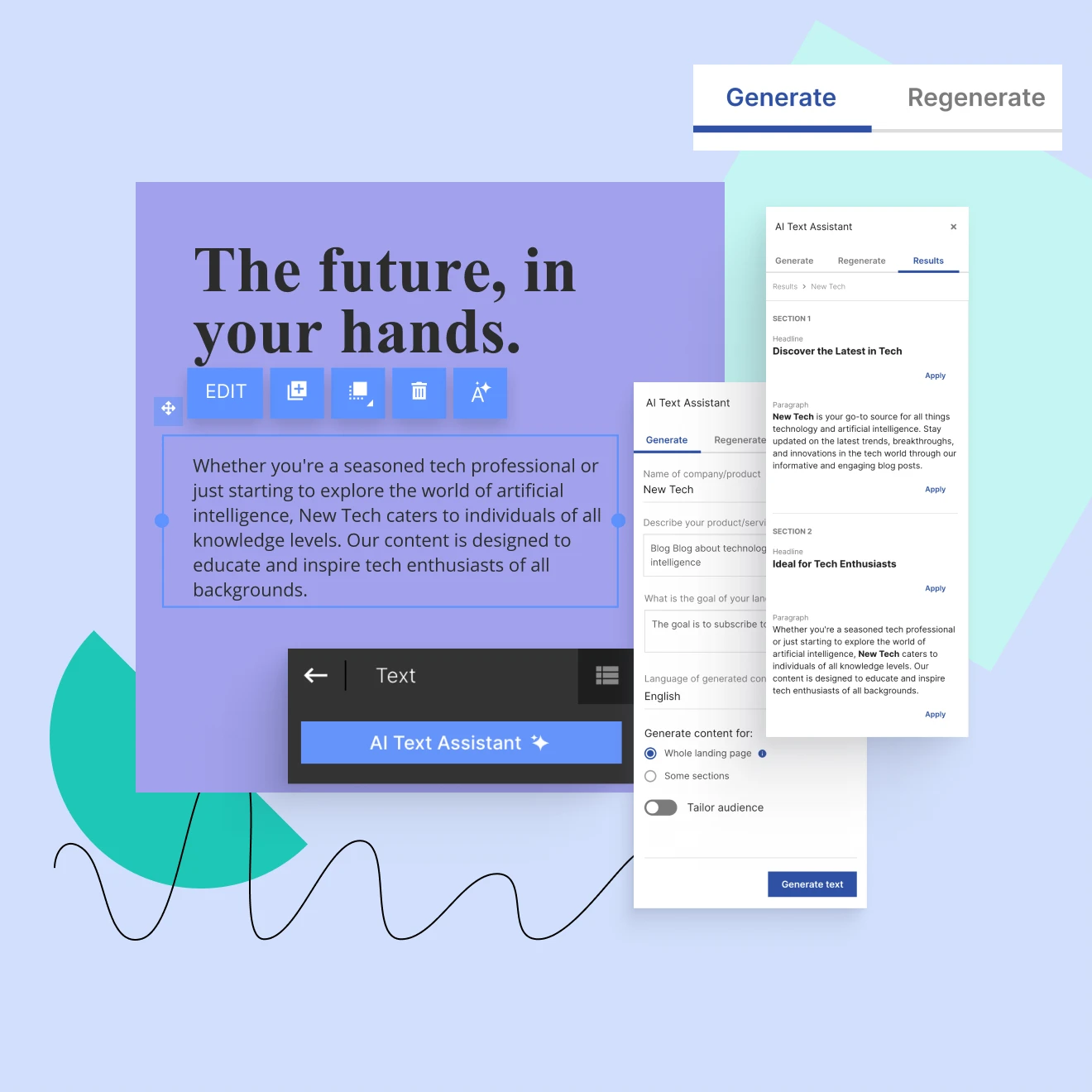 Generate text with AI and Landingi