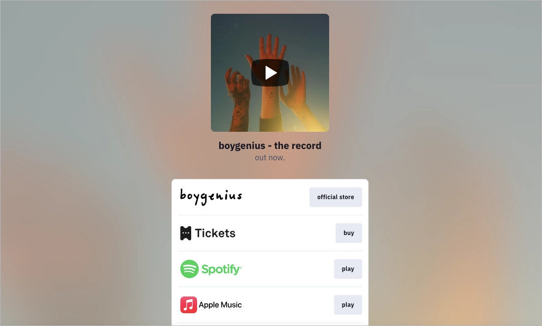 music landing page example