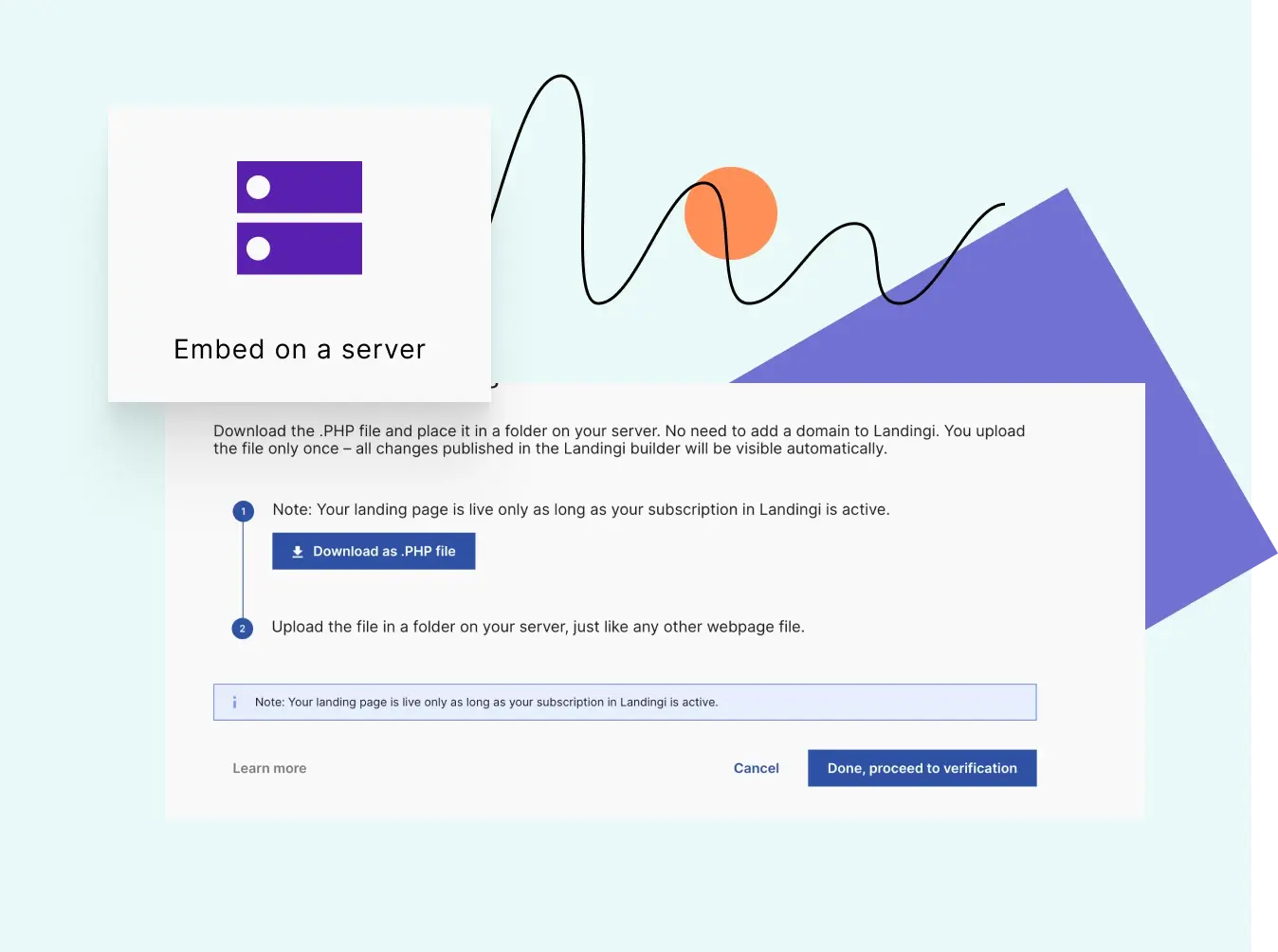 Publishing option in Landingi: embed