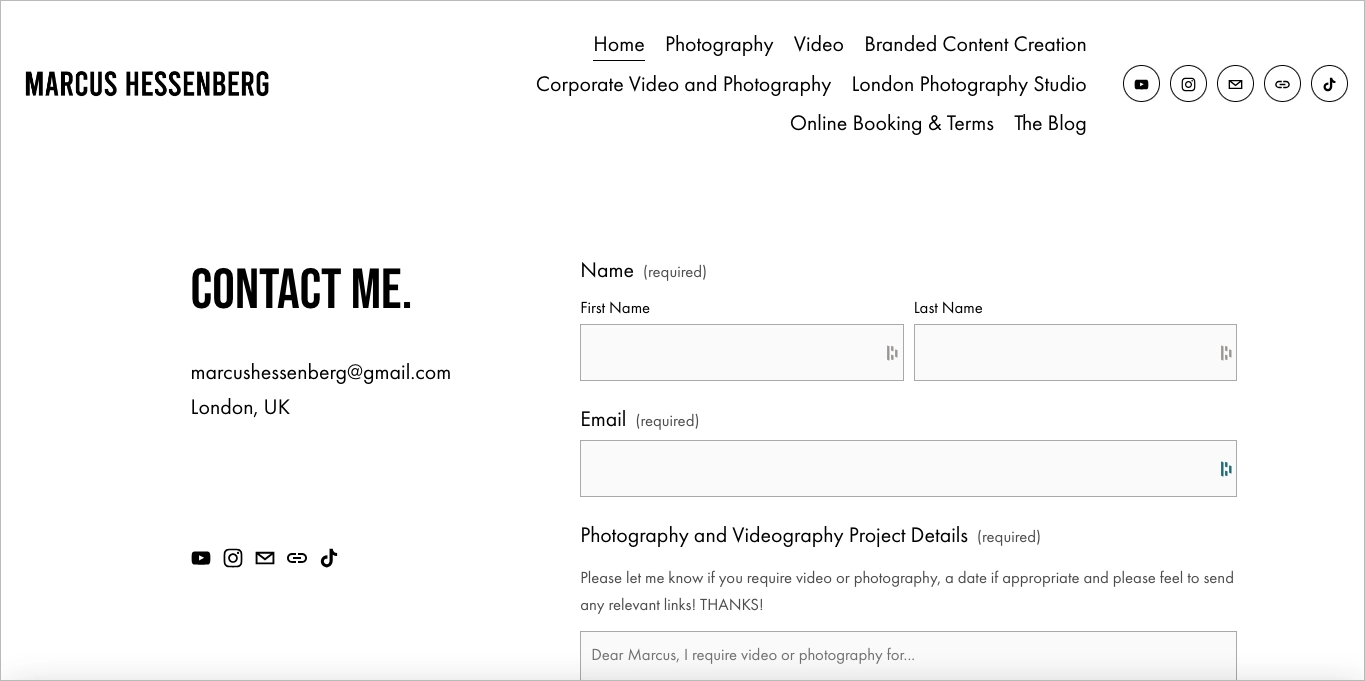 photographer landing page example