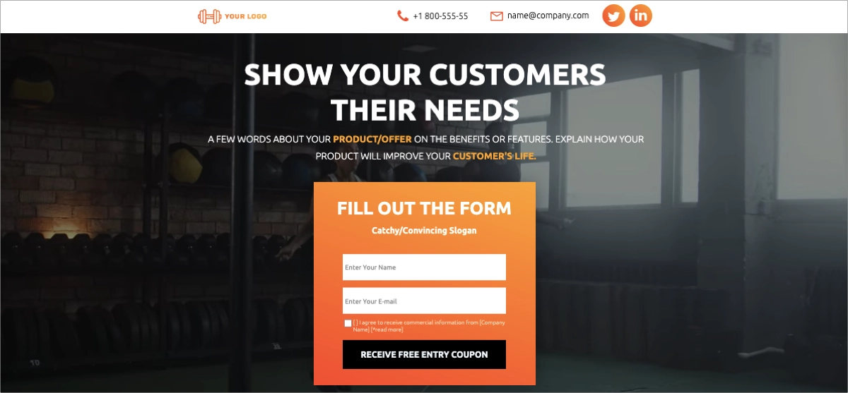 <p>modello per l'industria della salute e del fitness landing page</p>