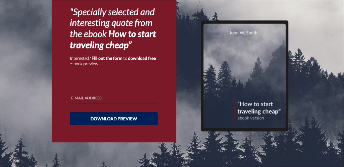 landing page mod&egrave;les pour un projet kickstarter d'ebook