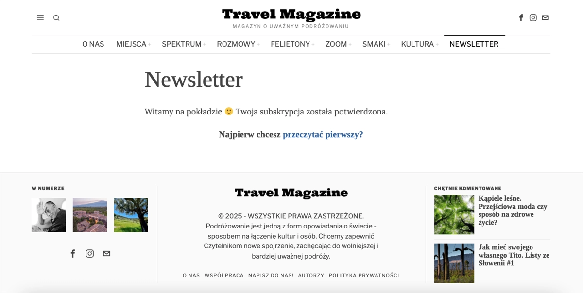 magazine newsletter thank you page