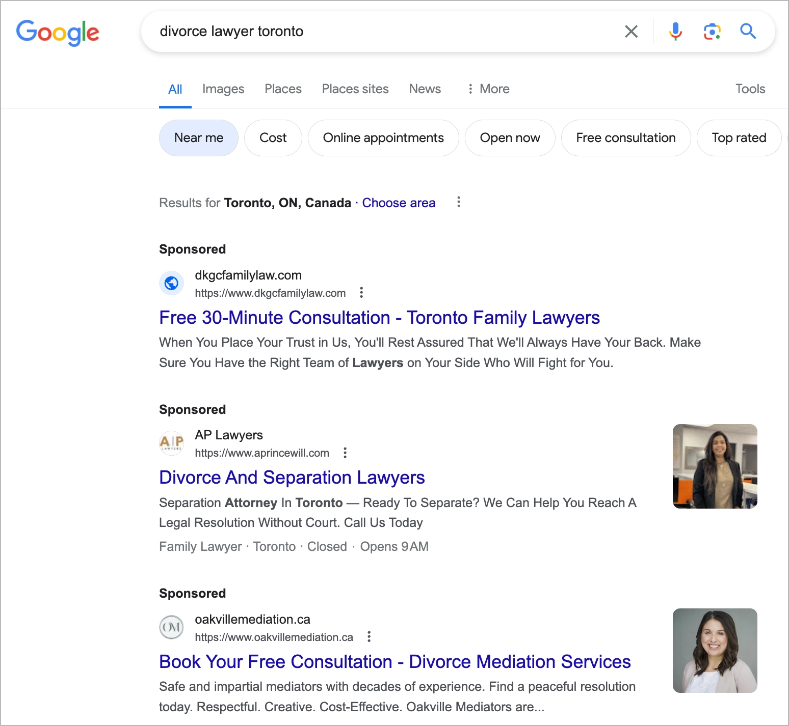 law firm's paid search engine ad