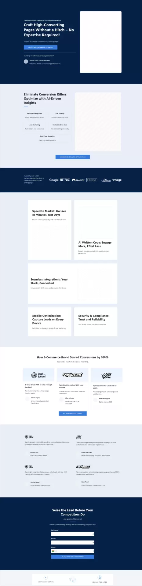 landing page g&eacute;n&eacute;r&eacute; par l'intelligence artificielle de Swipe Pages 