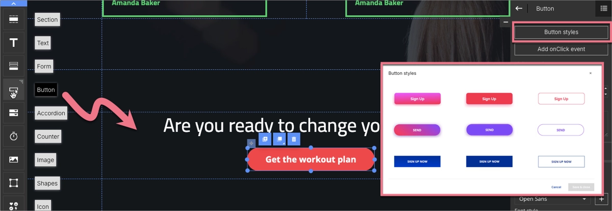 Cr&eacute;ation de boutons CTA - Landingi
